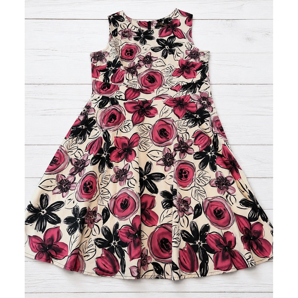 iHot Women Floral Rose Print Fit and Flare Dress Sleeveless Large 3755